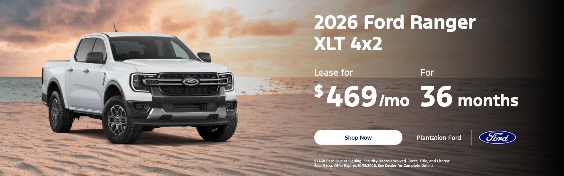 Ford Ranger XLT 4x2 Lease for $469/mo. for 36 months